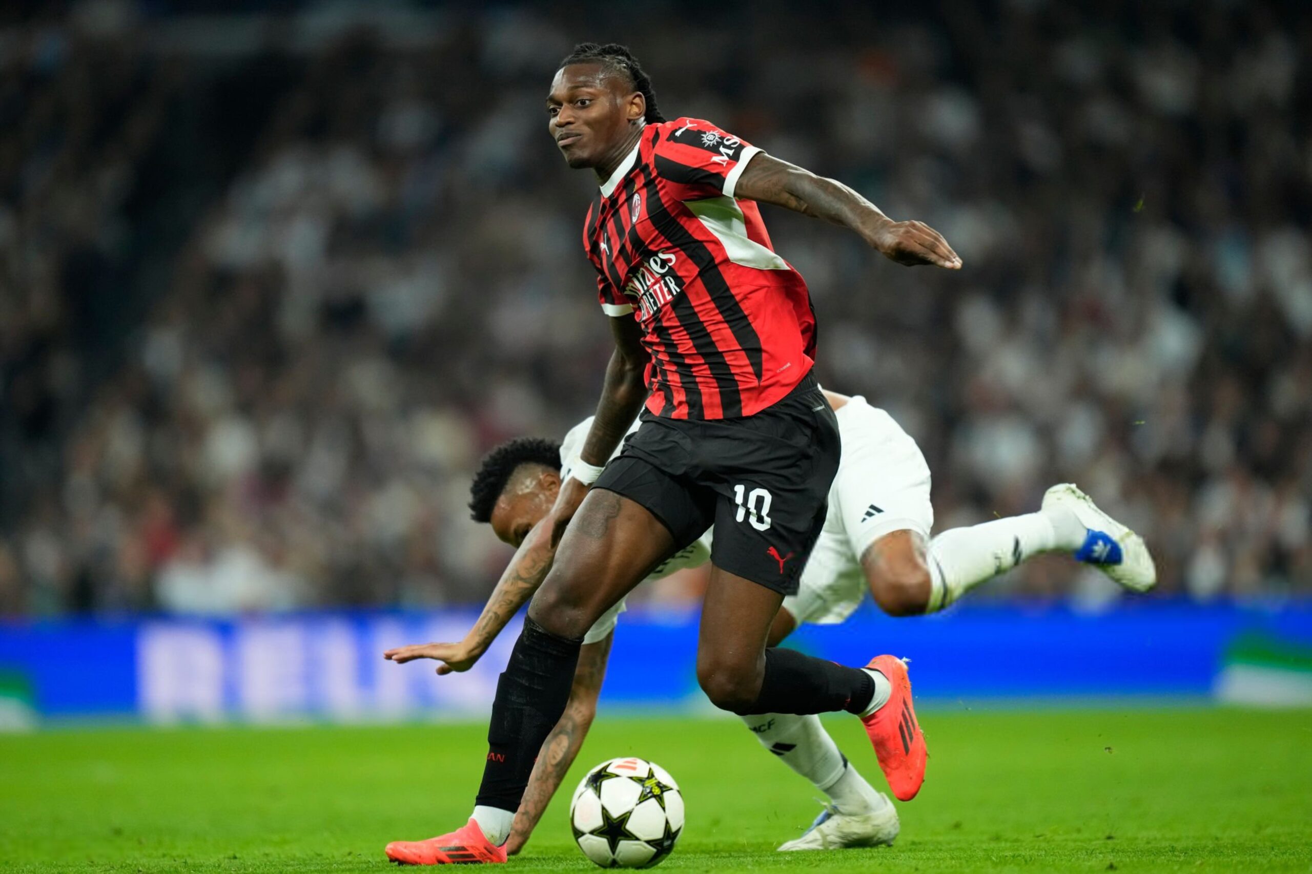 AC Milan's Rafael Leao goes past Eder Militao. (Getty Images) AC Milan's Rafael Leao goes past Eder Militao. (Getty Images)
