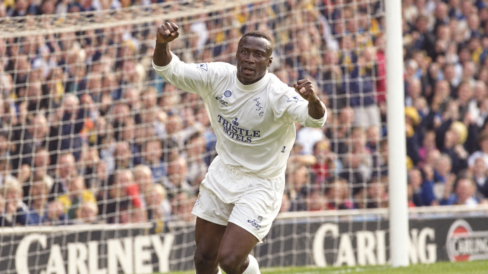 Tony Yeboah celebrating during his playing career with Leeds United